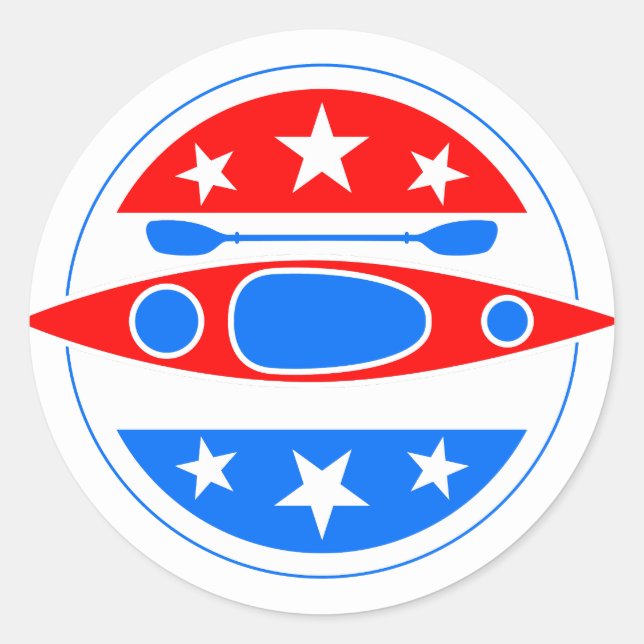 Sticker Rond Drapeau américain Kayak Bateau et paddle (Devant)