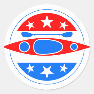 Sticker Rond Drapeau américain Kayak Bateau et paddle