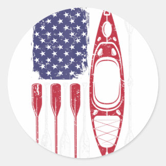 Sticker Rond Drapeau américain Kayak Paddle Kayaking 4 juillet