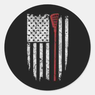 Sticker Rond Drapeau américain Lacrosse Hommes Cadeaux Tee - sh