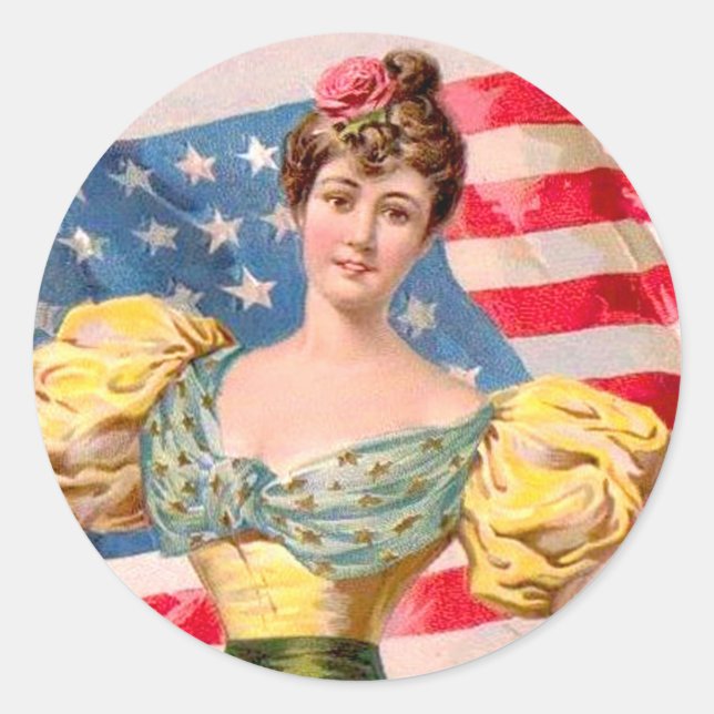 Sticker Rond Drapeau américain Lady Liberty Independence (Devant)