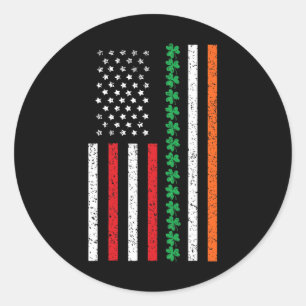 Sticker Rond Drapeau américain Leprechaun Trèfle Irlandais Sain