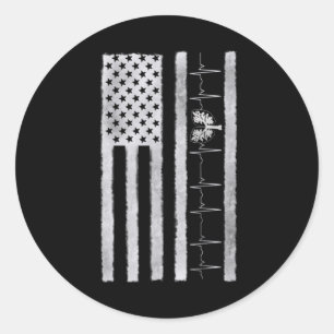 Sticker Rond Drapeau Américain Lung Hearbeat