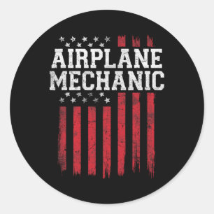 Sticker Rond Drapeau américain mécanicien d'avion Usa Patriot P