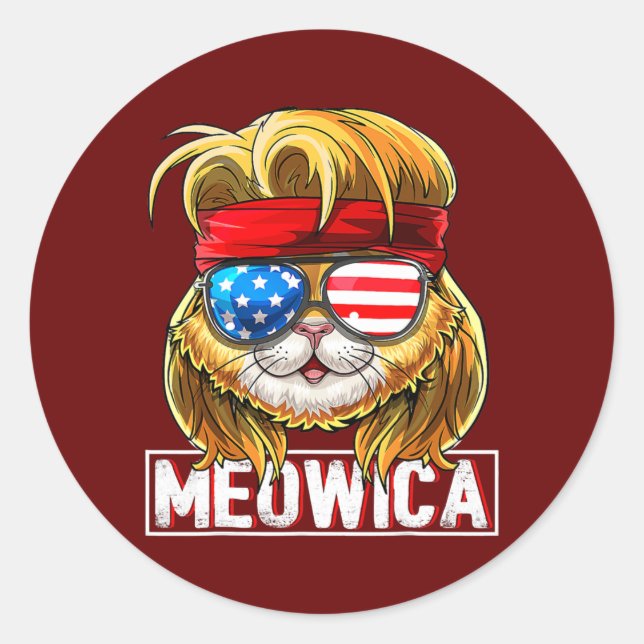 Sticker Rond Drapeau américain Meowica Cat Mullet 4ème de (Devant)