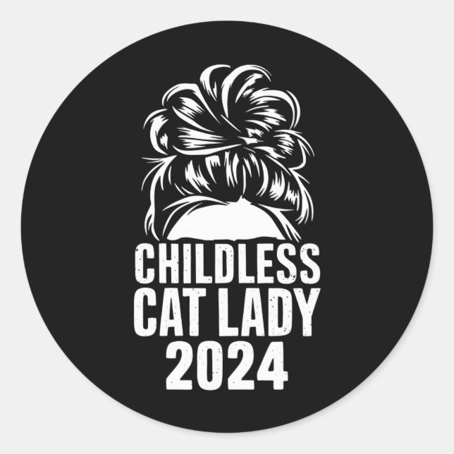 Sticker Rond Drapeau américain Messy Bun 2024 Enfant Cat Lady (Devant)