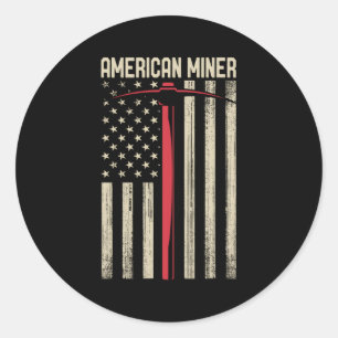 Sticker Rond Drapeau Américain Miner Usa Pour Un Mineur De Char