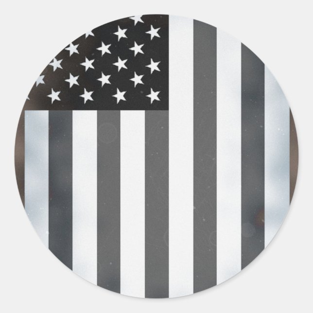 Sticker Rond Drapeau américain noir et blanc (Devant)