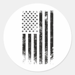 Sticker Rond Drapeau américain noir patriotique Usa en détresse