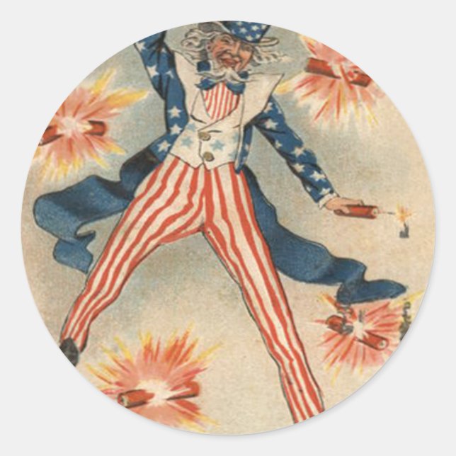 Sticker Rond Drapeau américain Oncle Sam Feux d'artifice Pétard (Devant)