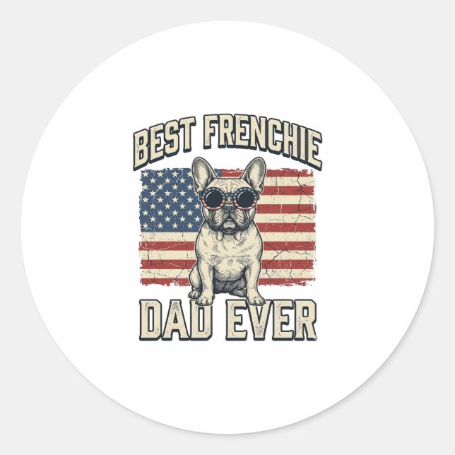 Sticker Rond Drapeau américain Papa Frenchie Vintage (Devant)