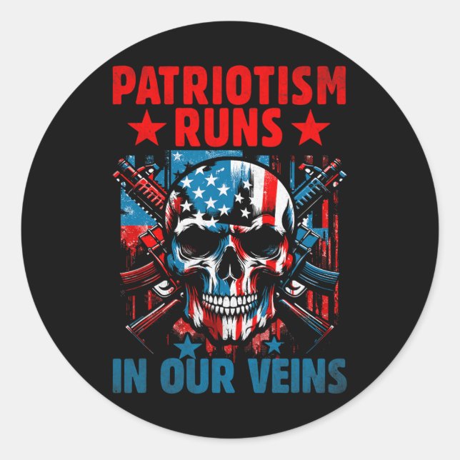 Sticker Rond Drapeau américain Patriot Skeleton Independence (Devant)