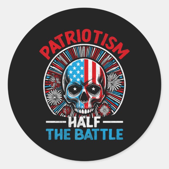 Sticker Rond Drapeau américain Patriot Skeleton Independence (Devant)
