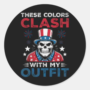 Sticker Rond Drapeau américain Patriot Skeleton Independence