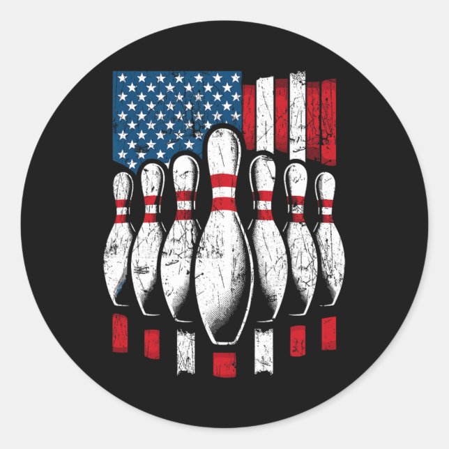 Sticker Rond Drapeau américain Patriotic Bowling (Devant)