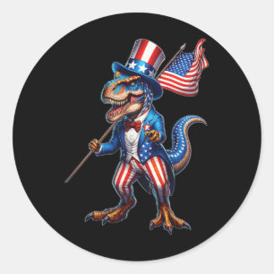 Sticker Rond Drapeau américain patriotique 4 juillet T-rex Dino
