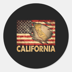 Sticker Rond Drapeau américain patriotique de Californie 4 juil
