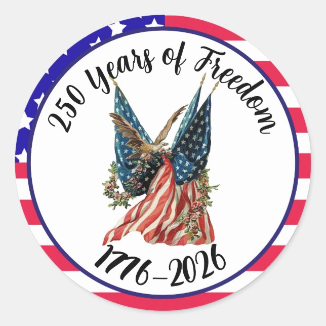 Sticker Rond Drapeau américain patriotique et aigle USA 250e (Devant)