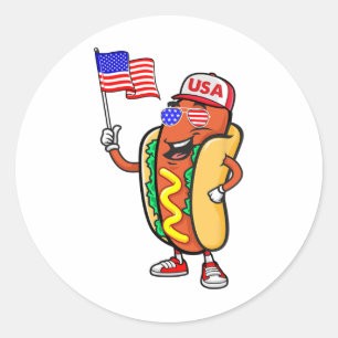 Sticker Rond Drapeau Américain Patriotique Hot Dog Usa Funny 4e