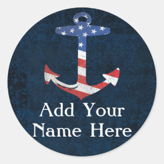 Sticker Rond Drapeau américain patriotique personnalisé Ancre n