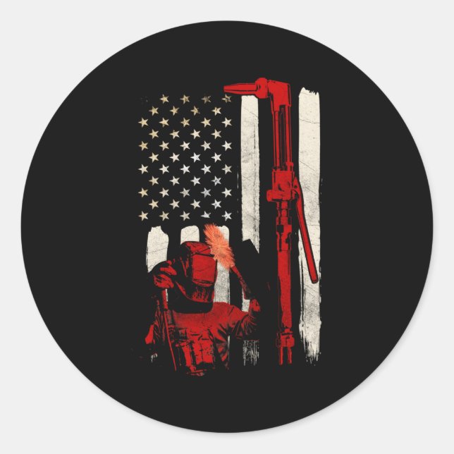 Sticker Rond Drapeau américain patriotique soudeur (Devant)
