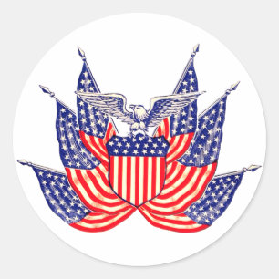 Sticker Rond Drapeau américain patriotique vintage, Quatre juil