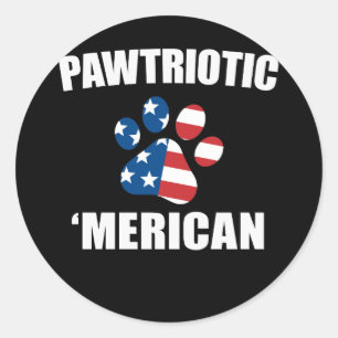 Sticker Rond Drapeau américain Pawtriotic Merican Chien Chat Pa