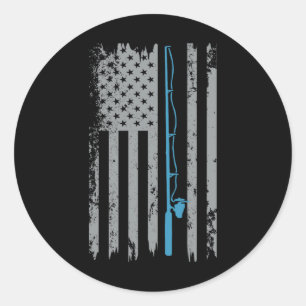 Sticker Rond Drapeau Américain Pêche Pêcheur Vintage 