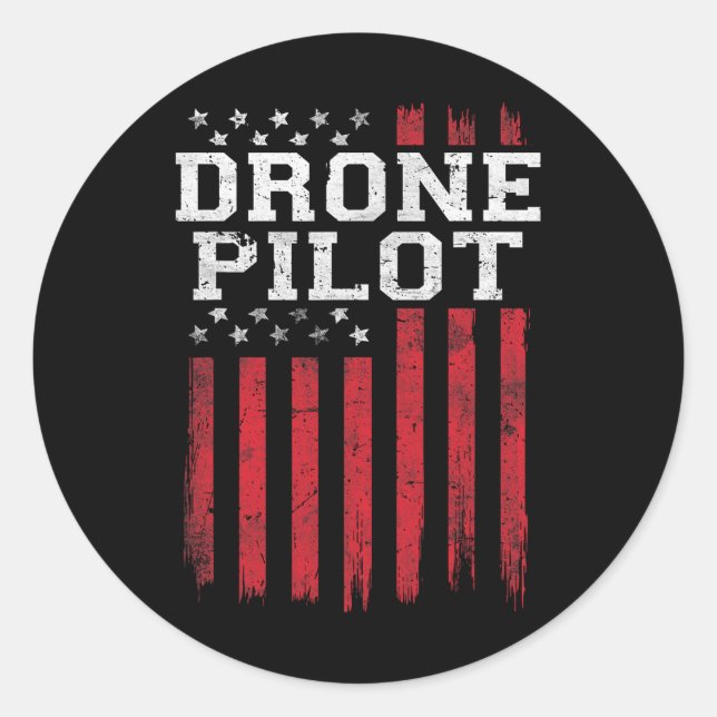 Sticker Rond Drapeau américain pilote drone Patriot nous patrio (Devant)