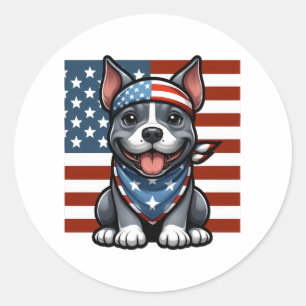 Sticker Rond Drapeau américain Pitbulte patriotique 4 juillet b
