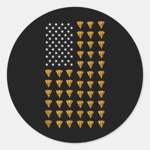 Sticker Rond Drapeau Américain Pizza Nourriture Usa Patriotisme