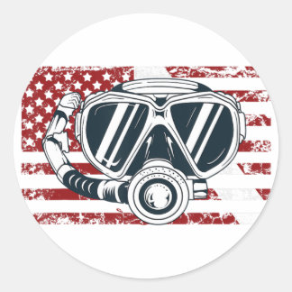 Sticker Rond Drapeau américain Plongée Plongée Tee Dive Drapeau