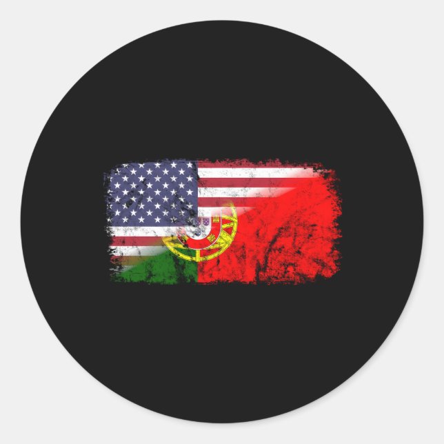 Sticker Rond Drapeau Américain Portugais Usa Luso Drapeau Améri (Devant)