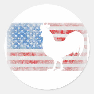 Sticker Rond Drapeau américain Poulets 4 juillet animal G