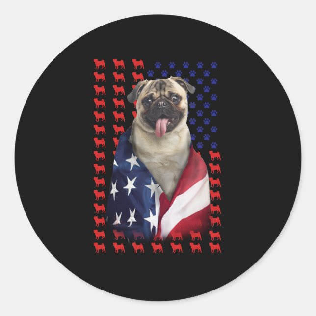 Sticker Rond Drapeau américain Puggy (Devant)