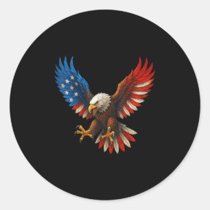 Sticker Rond Drapeau américain Retro Bald Eagle 4 juillet Indep