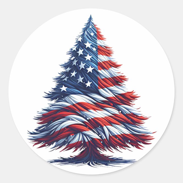 Sticker Rond Drapeau américain sapin de Noël Art patriotique (Devant)
