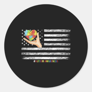 Sticker Rond Drapeau Américain sensibilisation sur l'autisme Ma