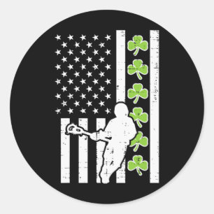 Sticker Rond Drapeau américain Shamrock Lacrosse Vintage Lax St