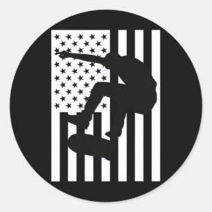 Sticker Rond Drapeau Américain Skateboard Usa Skateboardeur Amé