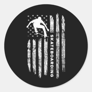 Sticker Rond Drapeau Américain Skateboard - Vintage Planche à R