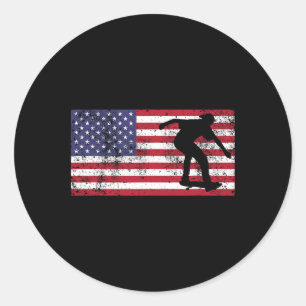 Sticker Rond Drapeau Américain Skateur Skateboard 4 Juillet Éta