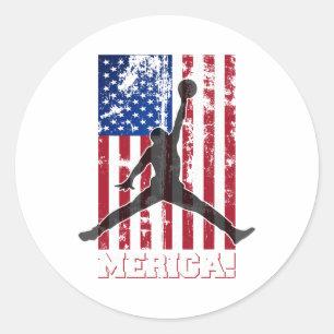 Sticker Rond Drapeau Américain Sketll Drapeau Usa 4 Juillet Hom
