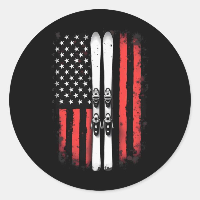 Sticker Rond Drapeau américain Ski alpin (Devant)