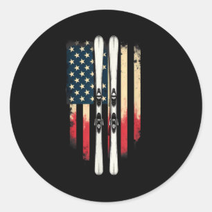 Sticker Rond Drapeau américain Ski alpin _1