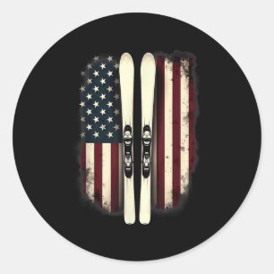 Sticker Rond Drapeau américain Ski alpin _4