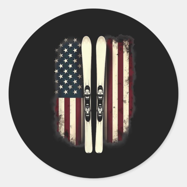 Sticker Rond Drapeau américain Ski alpin _4 (Devant)