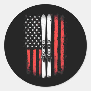 Sticker Rond Drapeau américain skieur de ski alpin _1
