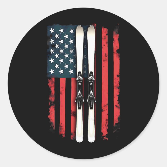 Sticker Rond Drapeau américain skieur de ski alpin _2  (Devant)