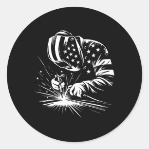 Sticker Rond Drapeau Américain Soudeur Patriotique
